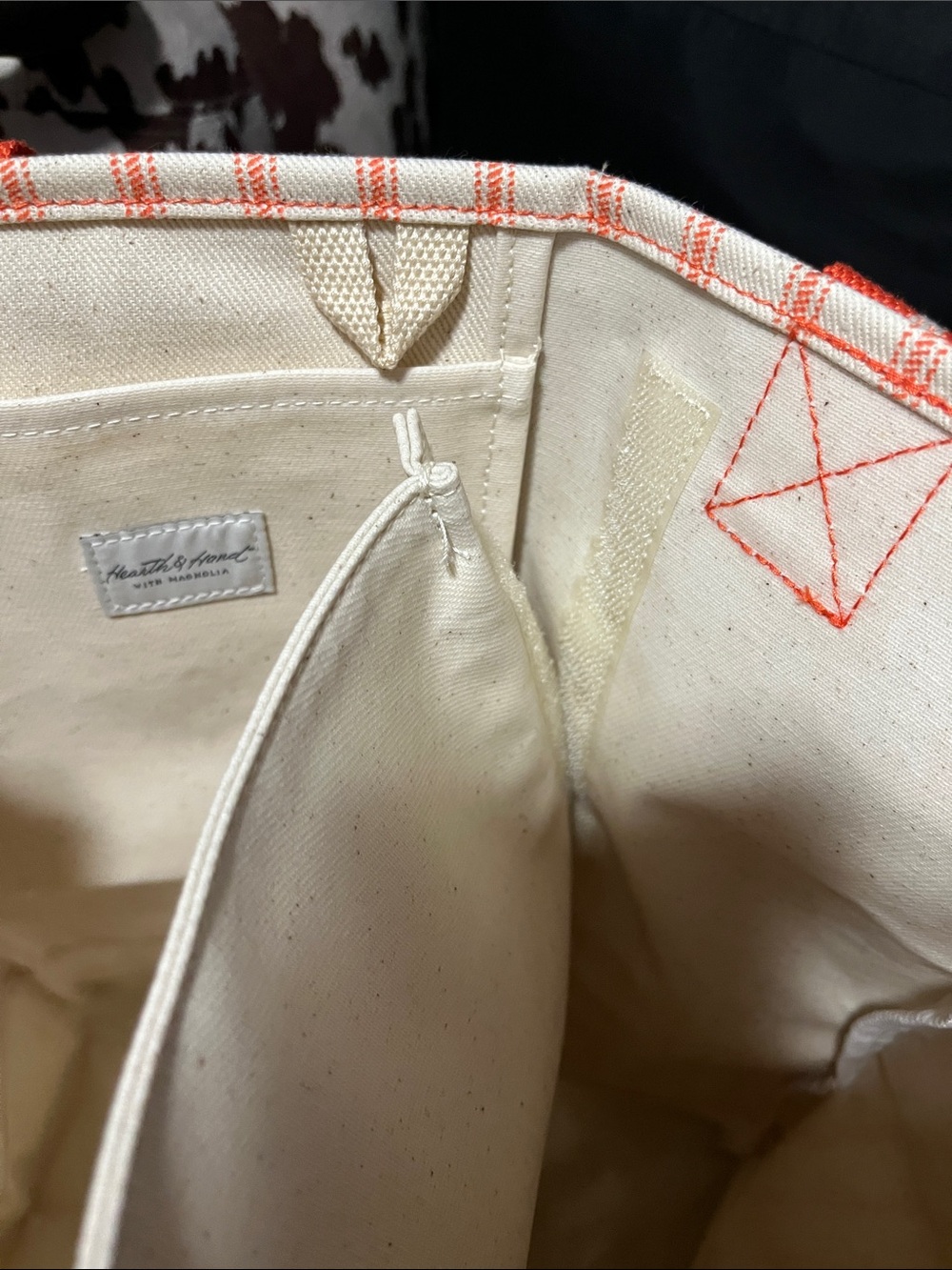 Hearth and Hand Canvas Tote Bag with Coral Stripe and Handles - Picture 7 of 11